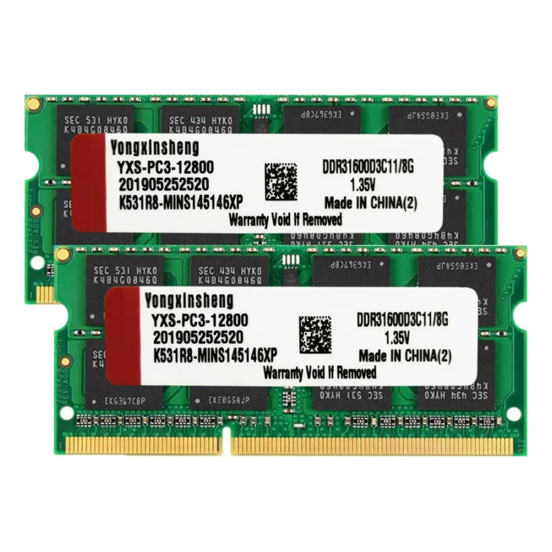 Yongxinsheng DDR3L RAM 4GB 8GB 1600 MHz SODIMM PC3L-12800 Laptop Memory 204 Pin 1.35V green