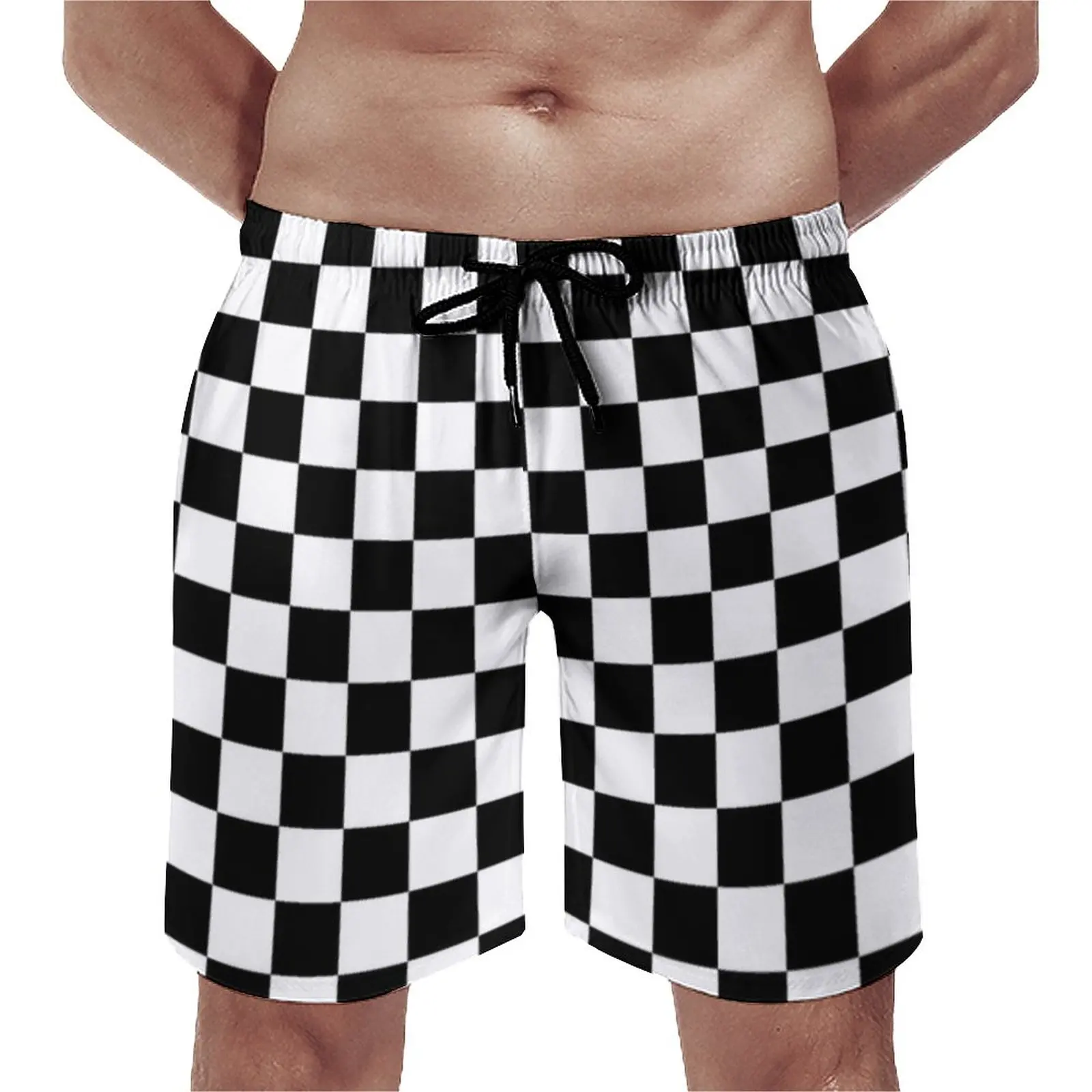 Black Checkerboard Board Shorts Classic Black and White Checker Beach Shorts Hot Males Cute Customs Swim Trunks Plus Size