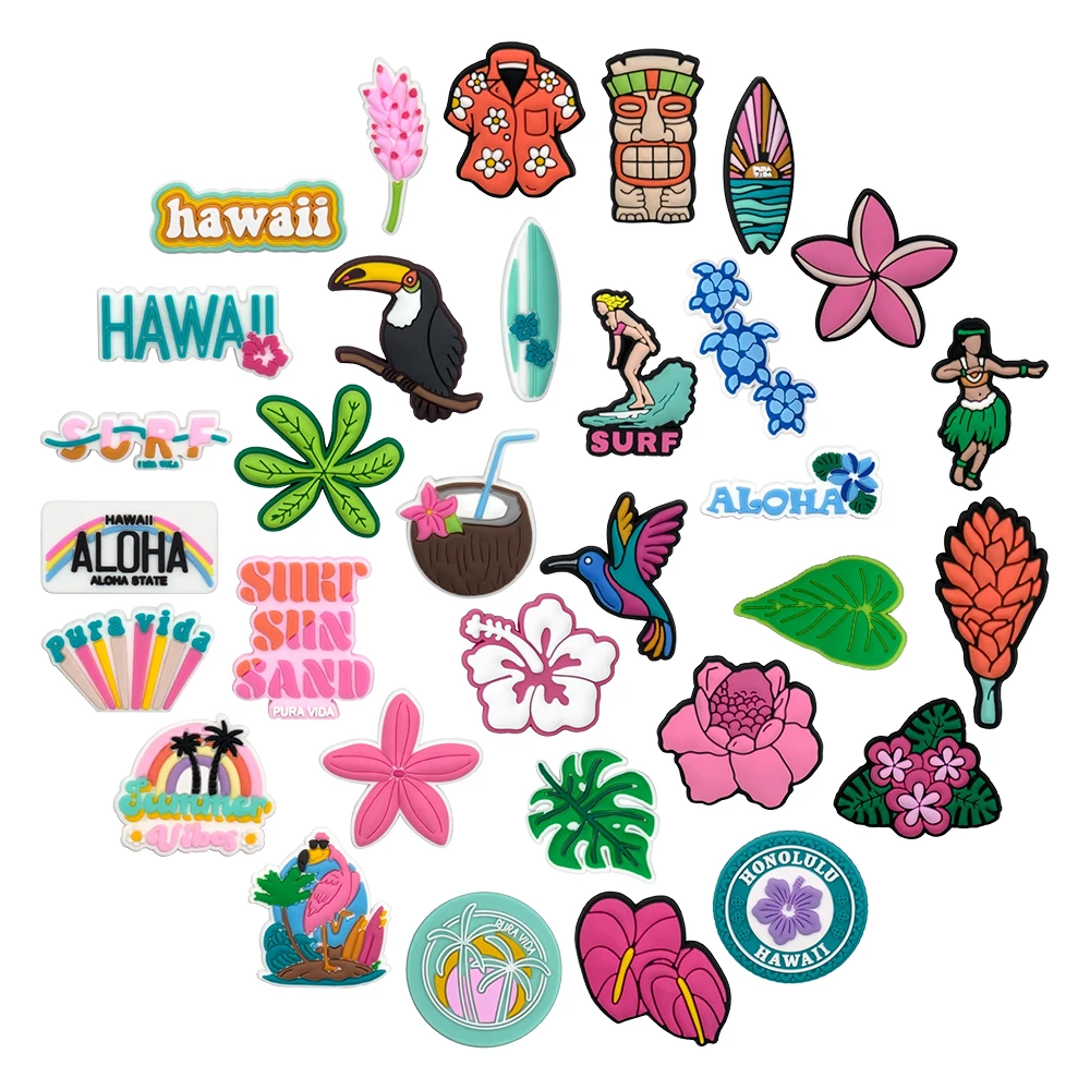 25-32PCS Hawaiian Plant Turtle Shoe Charm Mix Wholesale PVC Decoration Buckle FitSandal Shoe Detachable Waterproof To X-mas Gift