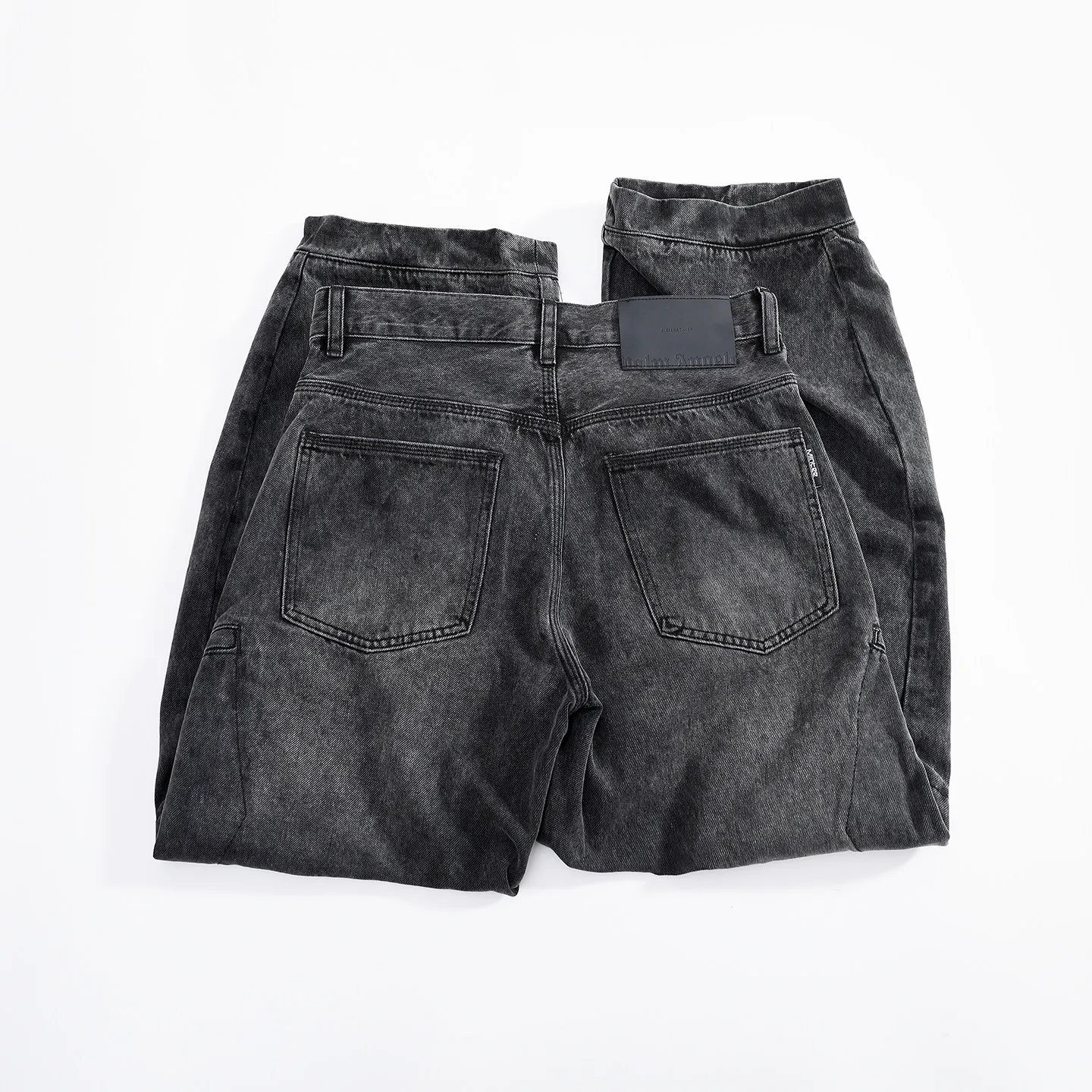 Curved Wide-Leg Straight Denim Pants for Men High-Street Style Lyocell Black-Grey Washed Multi-Pockets Casual Workwear Trousers