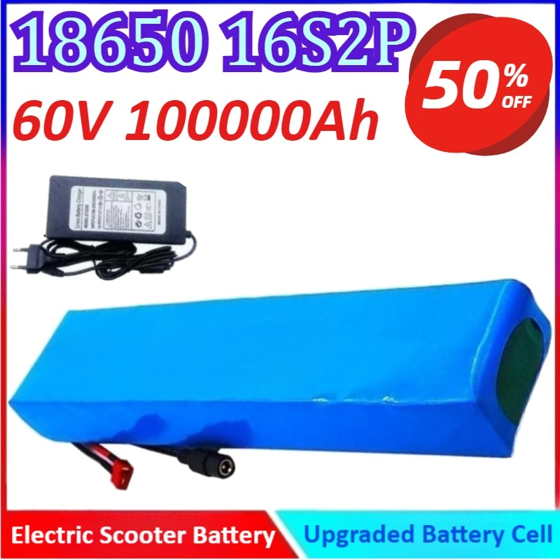 

18650 16S2P 60V 100000Ah Electric Scooter Battery+Charger High Quality Rechargeable Battery