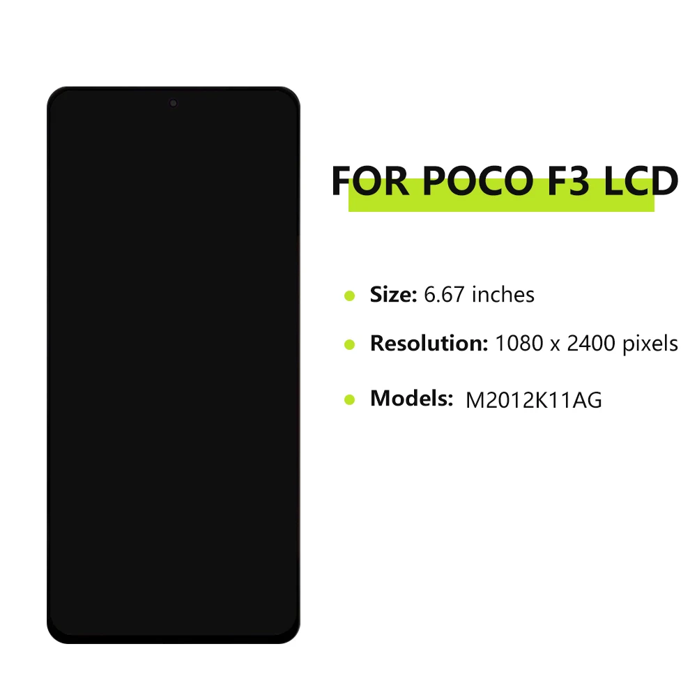 Super AMOLED Screen for Xiaomi Poco F3 M2012K11AG LCD Display Touch Screen Panel Digitizer with Frame for Poco F3 Replacement