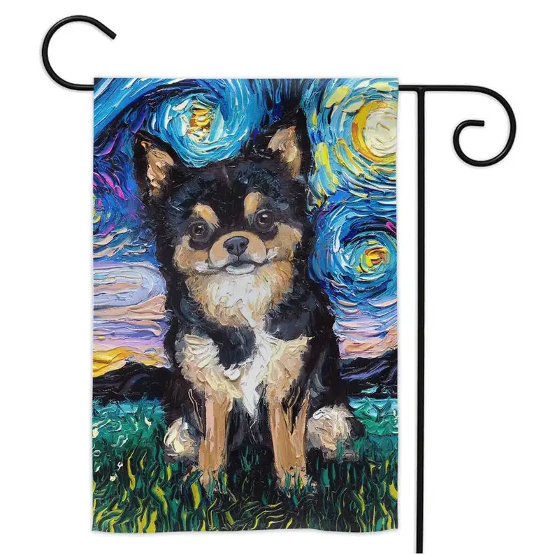 Black And Tan Chihuahua Puppy Dog Starry Night Yard Flags Double Sided Printing Art By Aja Outdoor Decor Lawn Garden Decoration