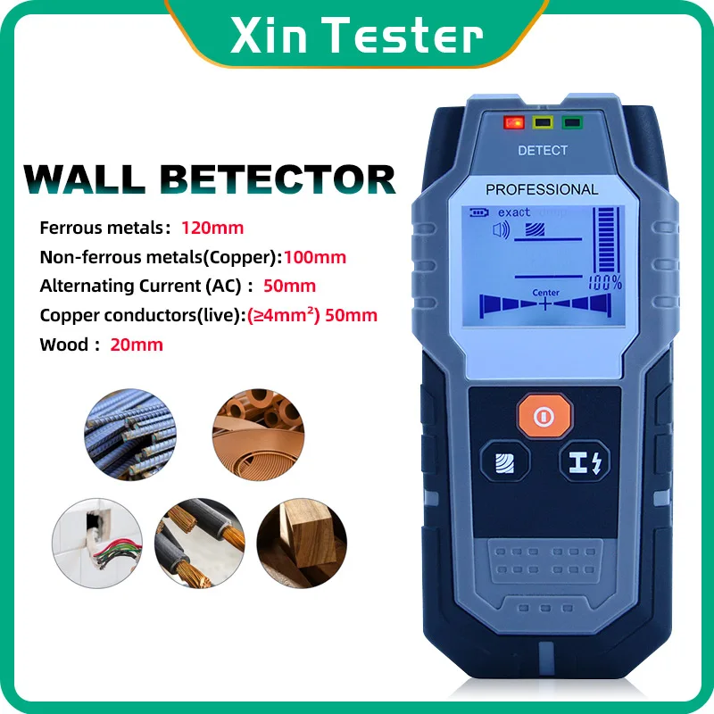 Xin Tester 120mm Stud finder wall scanner for wood/metal/ live wires/Copper tube detector in wall stud sensor LCD backlight