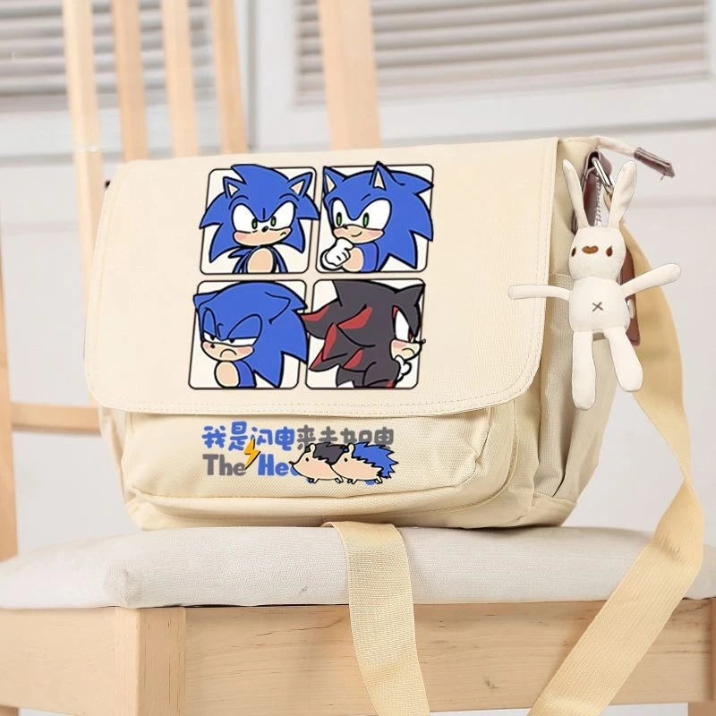 New Sonic The Hedgehog Sonic High-value Simple Shoulder Crossbody Bag Animation Surroundings Student Canvas Bag Birthday Gift