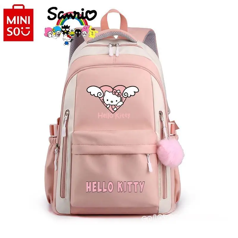 حقيبة ظهر نسائية جديدة من Miniso Hello Kitty حقيبة ظهر عصرية عالية الجودة من النايلون للفتيات متعددة الاستخدامات بسعة كبيرة حقيبة ظهر للطلاب