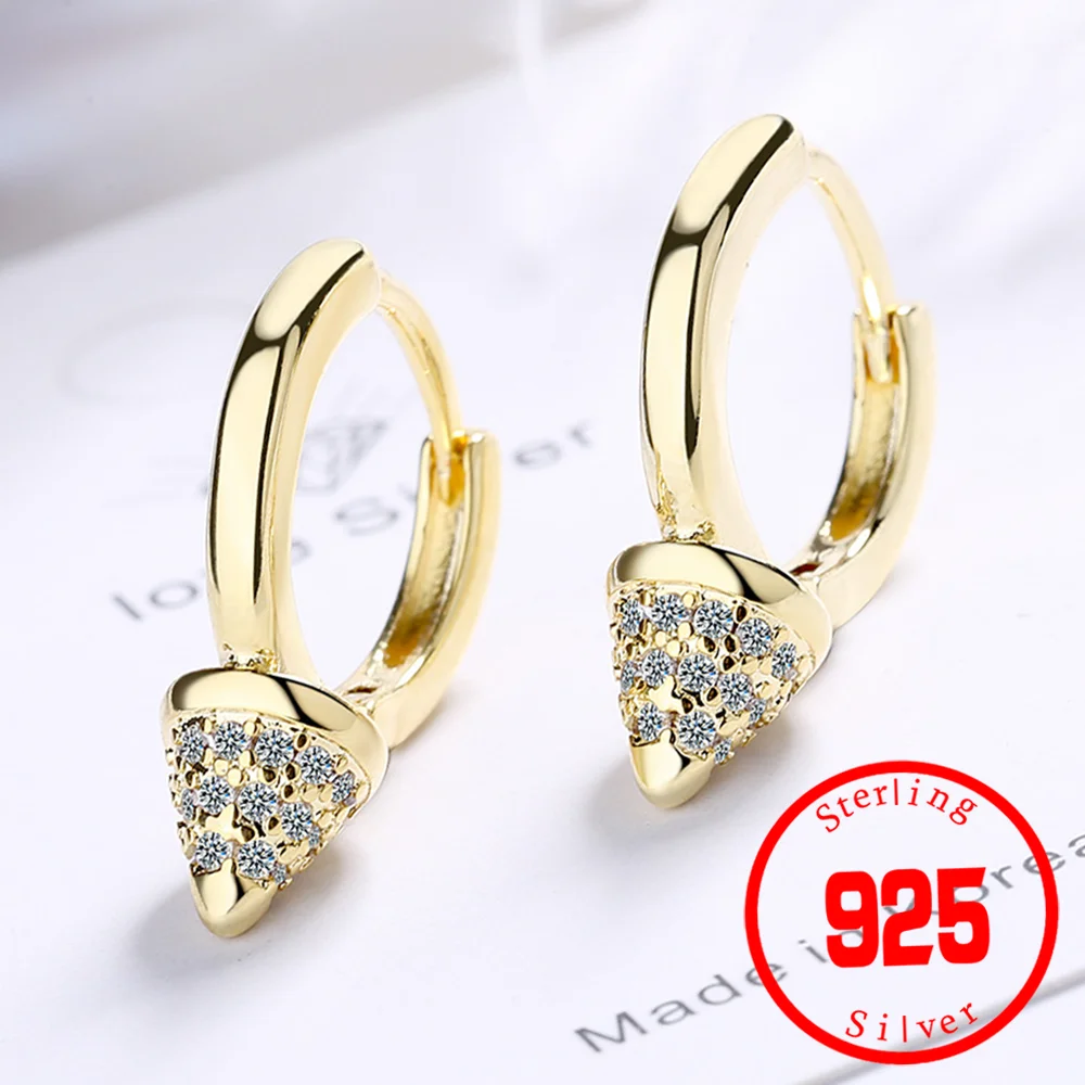 

Stamp 925 Sterling Silver Zircon Rivet Cone Buckle Piercing big Hoop Earrings Jewelry Accessories Earrings for Women