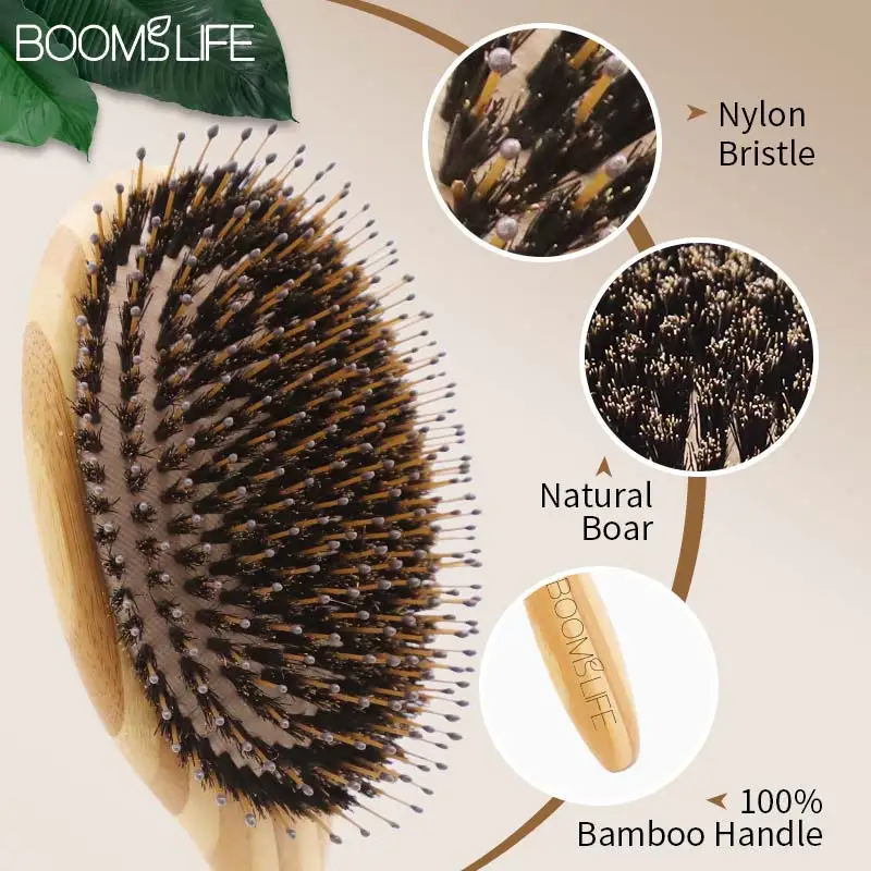 Boar Bristle Hair Brush Women Wood Bamboo HairBrush Professional Curly Airbag Scalp Brush Comb for Hair Beauty Care Salon Tools