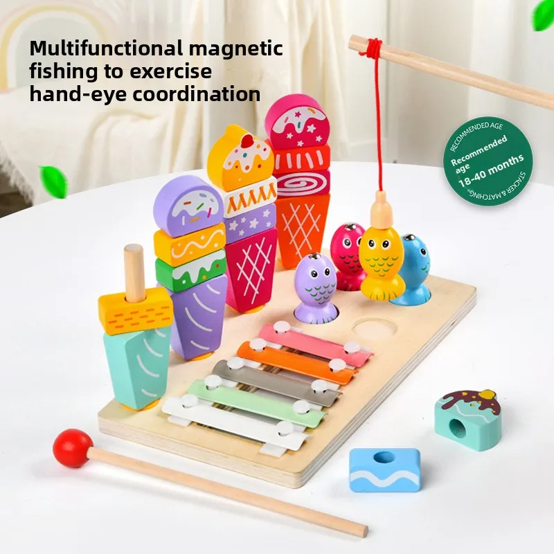 طفل التعليم المبكر يلعب الموسيقى الطفل المغناطيسي الصيد الأطفال خشبية الآيس كريم مجموعة شكل عمود الاقتران ألعاب تعليمية
