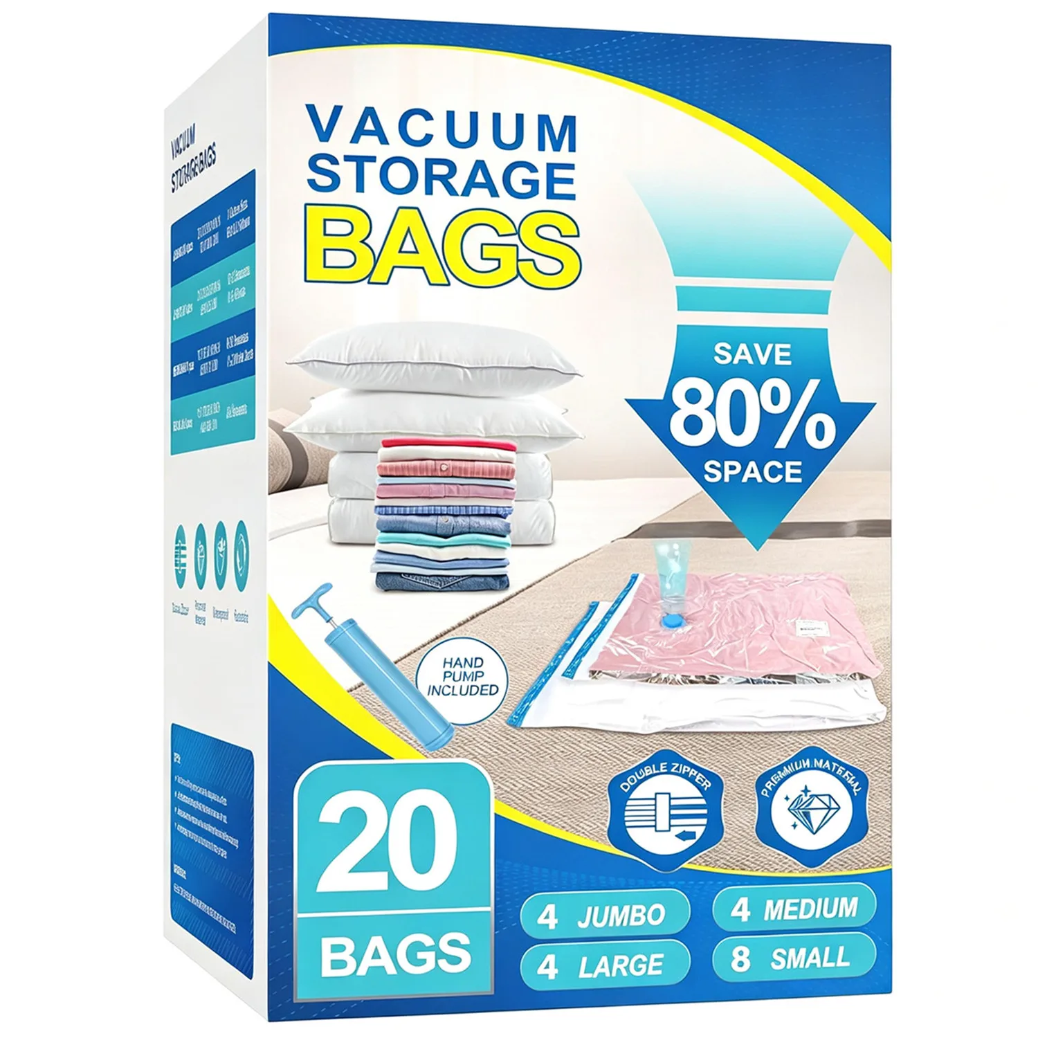 20pcs Space Saver Vacuum Storage Bags Hand Pump Plastic Packaging Seal Bags for Clothing Travel Lugggage Blankets Comforters
