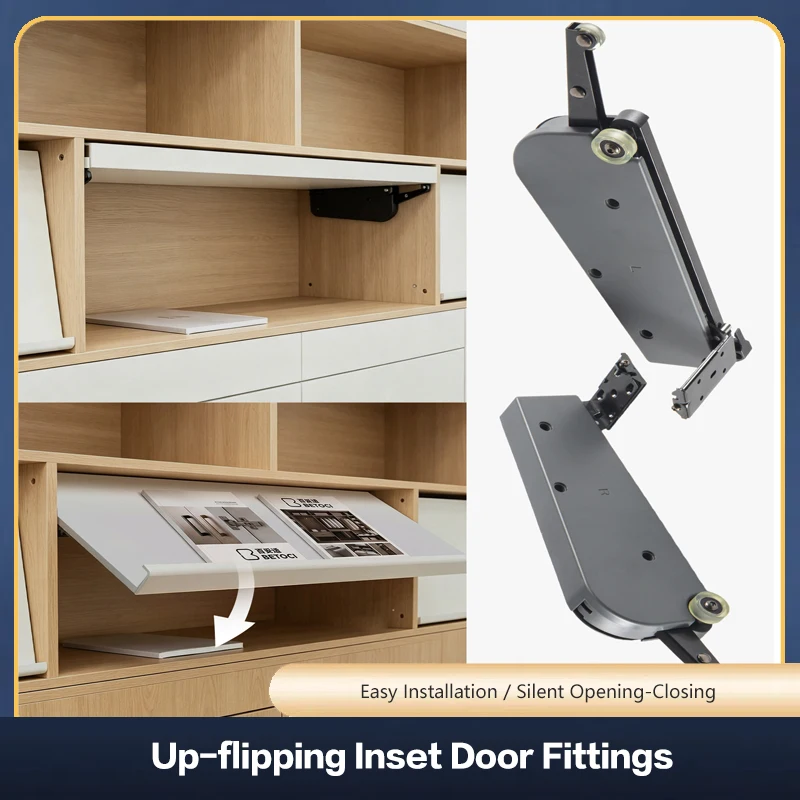 Pro Tilt Bookcase Flip Up Hidden Folding Door Slide Hardware With Hydraulic Damping Buffer Top Mount Insertion Type Fitting
