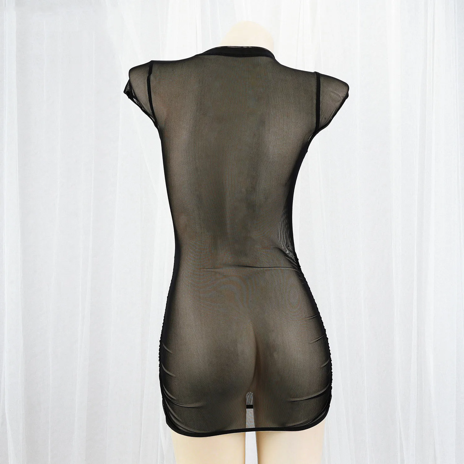 See Through Mesh Sexy Mini Dress Night Club Party outfit nero sottile camicia da notte intimo Striptease Performance Costume abiti