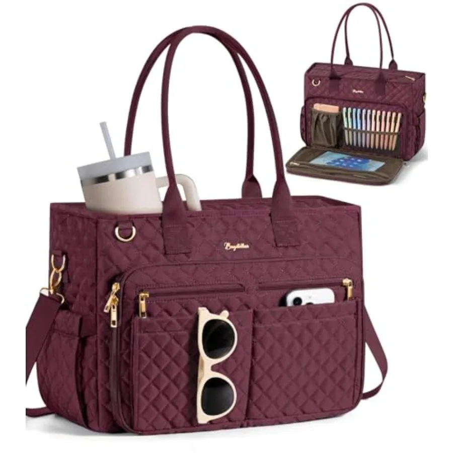 Bagstellar Teacher Bags for Women 15.6 inch Laptop Work Tote Bag Quilted Nurse Bible Computer Shoulder Bag for School Travel Dr