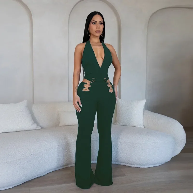 

Женский летний комбинезон GUWU с глубоким V-образным вырезом, металлической пряжкой на талии и вырезами, сексуальный, для вечеринок, уличный стиль, цельный комбинезон-ромпер