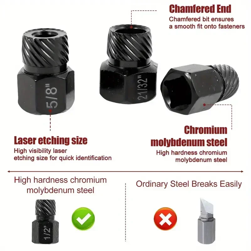 الكروم الموليبدينوم سبائك الصلب مدورة الترباس مزيل عرافة رئيس متعدد سبلاين الترباس النازع مجموعة 10 قطعة المسمار النازع عدة