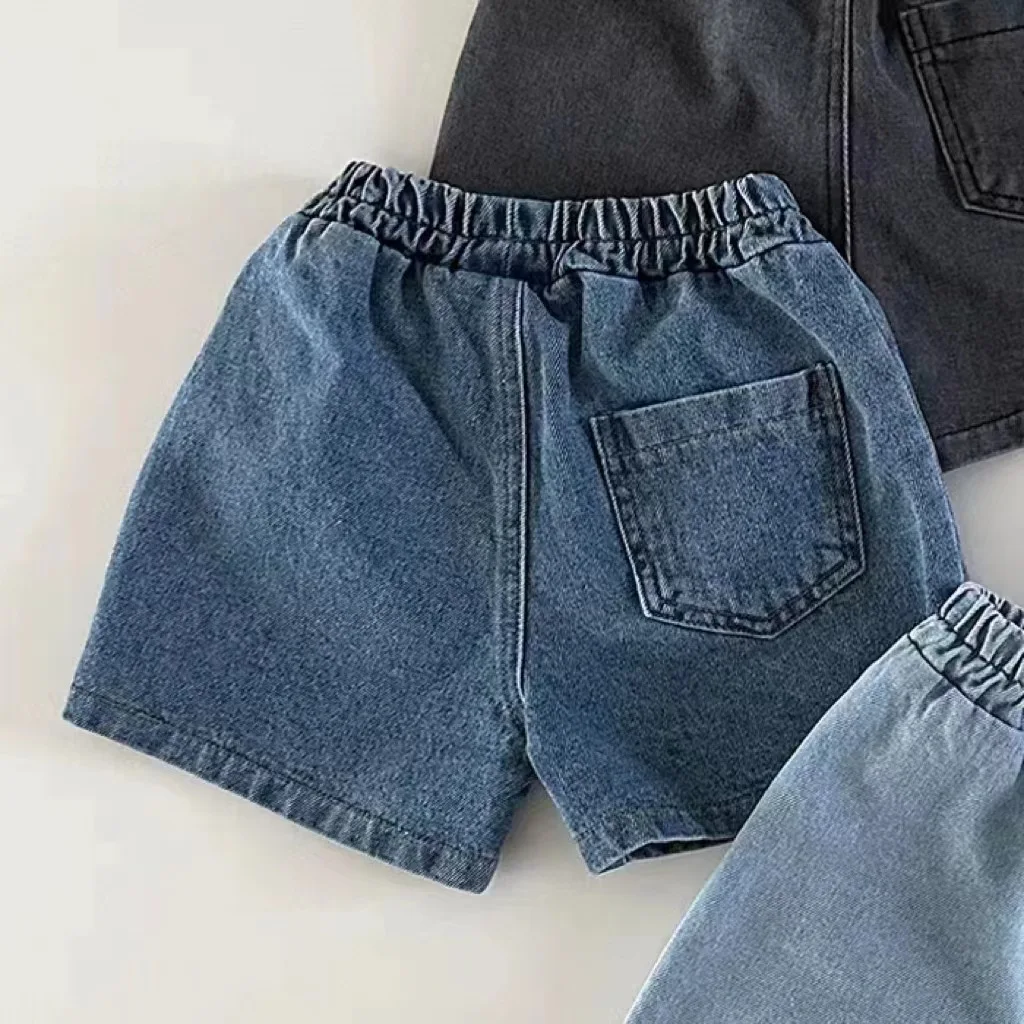 Pantalones cortos de mezclilla para bebés, Jeans cortos sólidos para niños y niñas, pantalones con bolsillo para niños pequeños, ropa para niños