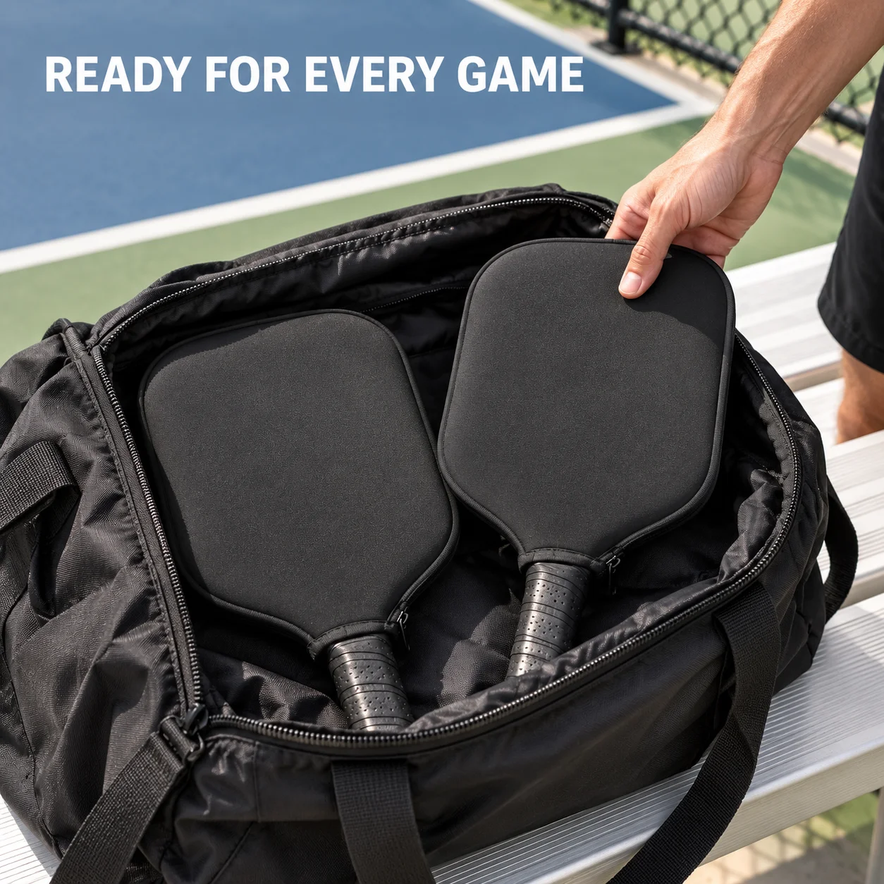 Portable Pickleball Paddle Sleeves 2 Pack Black Neoprene Racket Covers with Drawstring Mesh Bag for Travel Storage