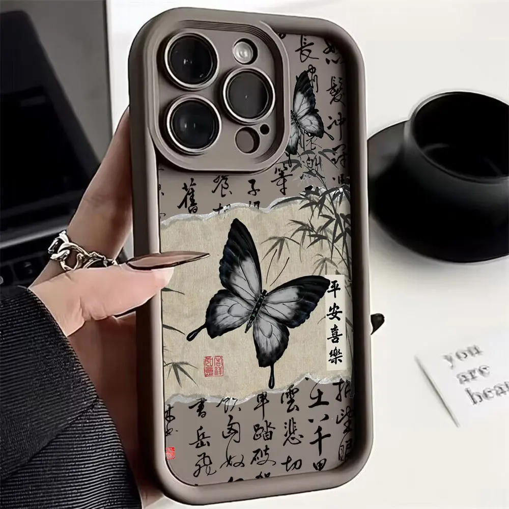 Luxury Retro Black Butterfly Phone Case for OPPO Realme 12 8 8i 7i 11 C11 C12 C15 C20 C21Y C33 C35 C53 C55 C63 C65 4G 5G Cover