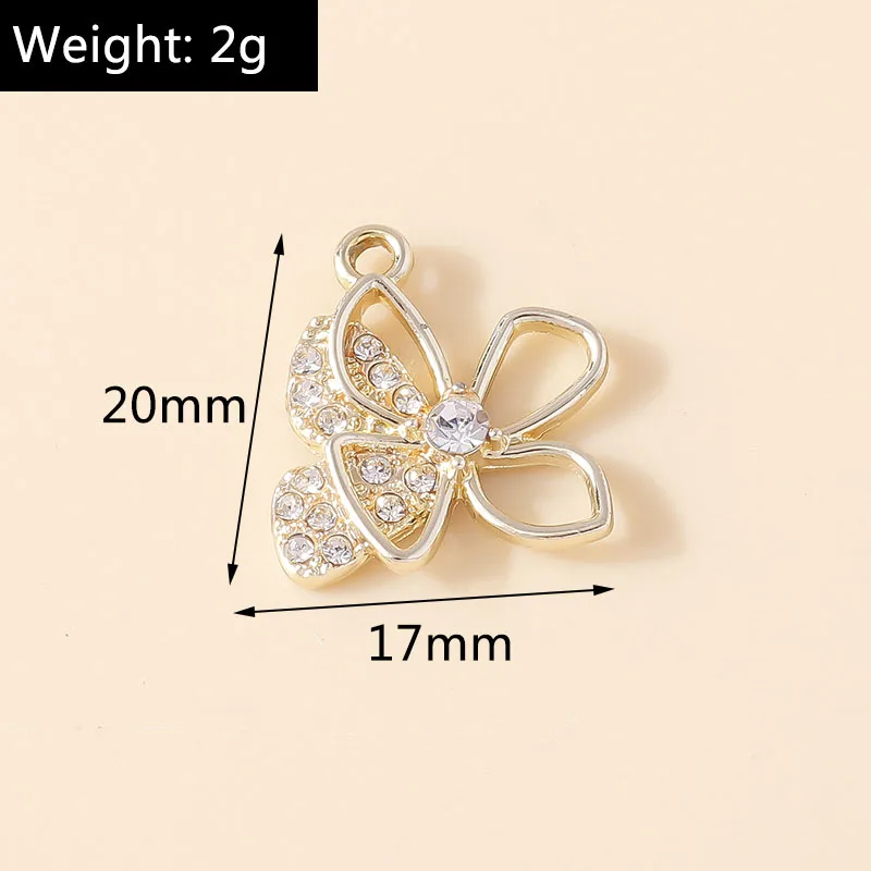 Leslie 10 Stück zarte Gold-Silber-Farbe, Kristall-Schmetterlings-Charm-Anhänger für Ohrringe, Halsketten, Damen, Schmuckherstellung, Zubehör – Detail 2