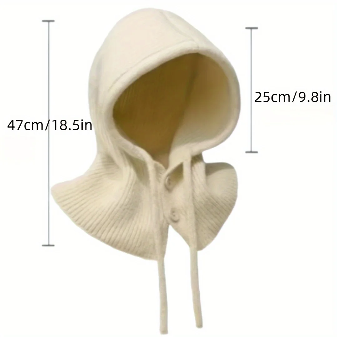 1pc, Winter Hats for Women Girls Warm Hooded Scarf Hat Skull Cap Balaclava Knit Beanie Hat with Adjustable Drawstring image 5