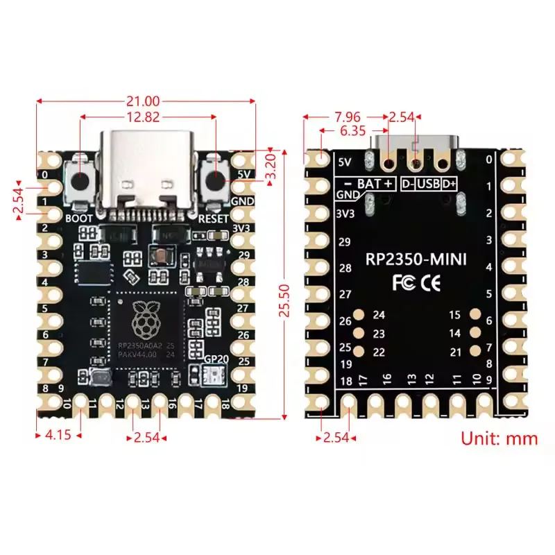 Picture 4: RP2350-MINI Development Board Raspberry Pi Pico 2 RP2350 MINI Based on RP2350 Chip Cortex-M33/RISC-V 4MB Flash 150MHz Type-C