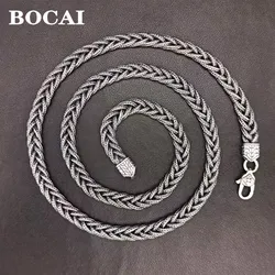 BOCAI New S925 Silver Retro Fox Tail Hand Woven Fried Dough Twists Chain Men's and Women's Bracelets Fashion Lovers Jewelry