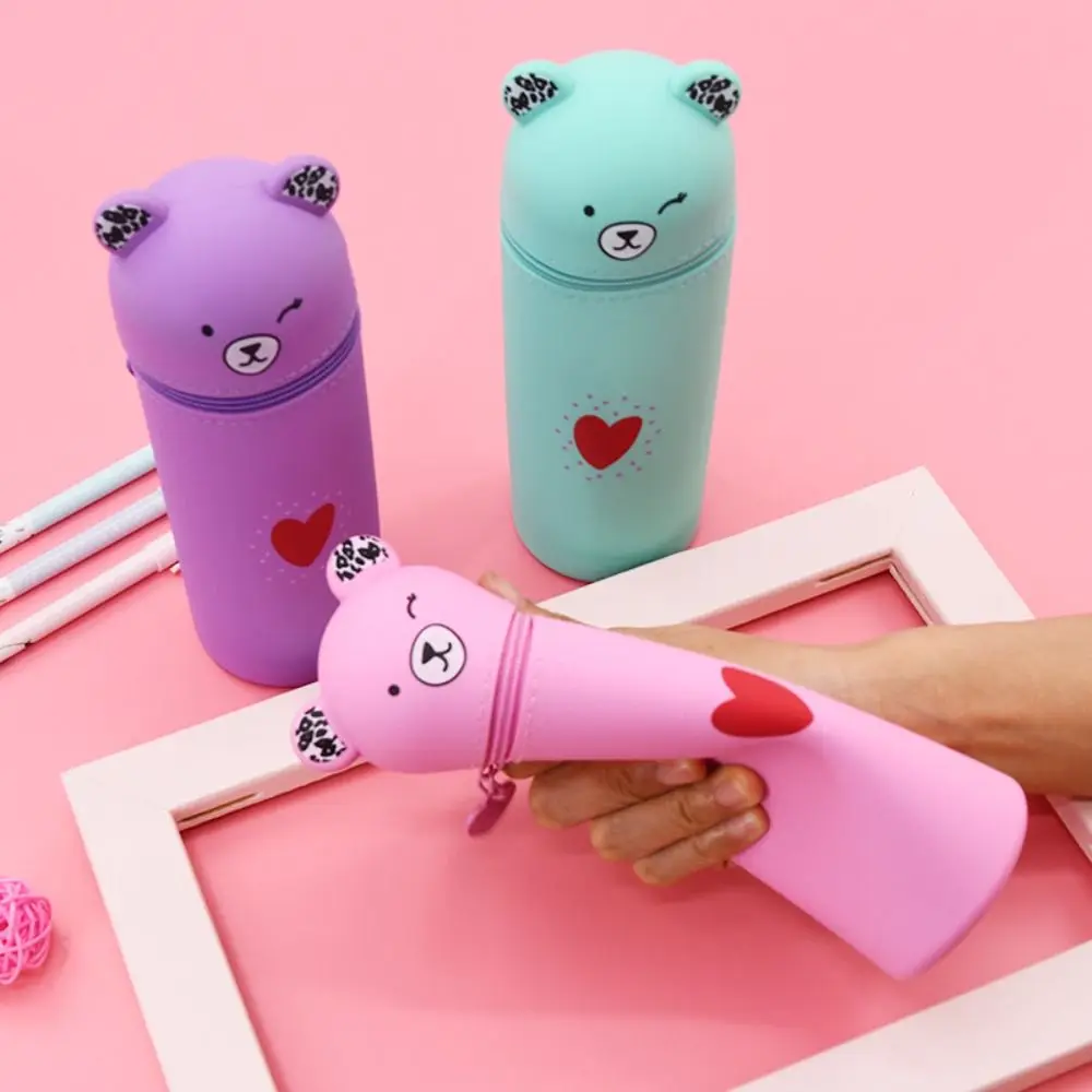 Kotak pensil lucu, perlengkapan sekolah murid, tas penyimpanan silikon kreatif, Organizer Meja kapasitas besar portabel kualitas tinggi