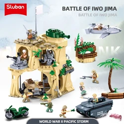 WW2 Military Aircraft Tanks Building Blocks Iwo Jima Battle Scene Model Bricks Set With Mini Figures DIY Toy For Kids Gifts