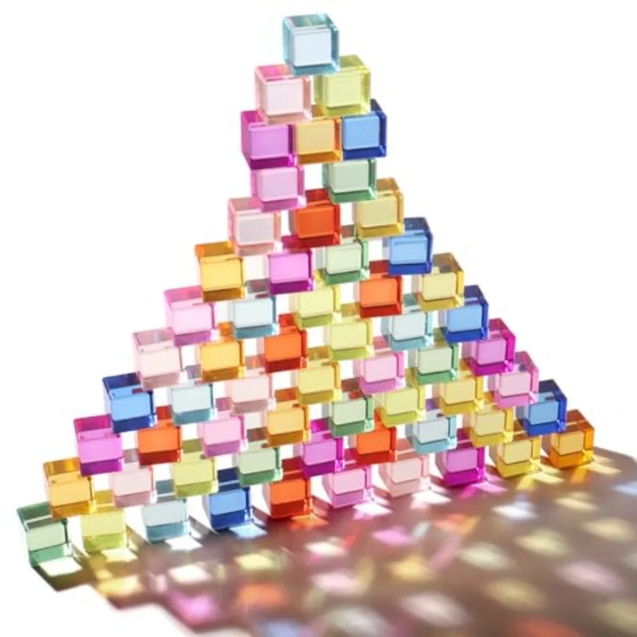 

60 Pcs Acrylic Blocks for Toddler - 10 Colors Rainbow Gem Blocks 2.5x2.5cm Crystal Cubes Stacking Rainbow Toy for 1-5 Years Old