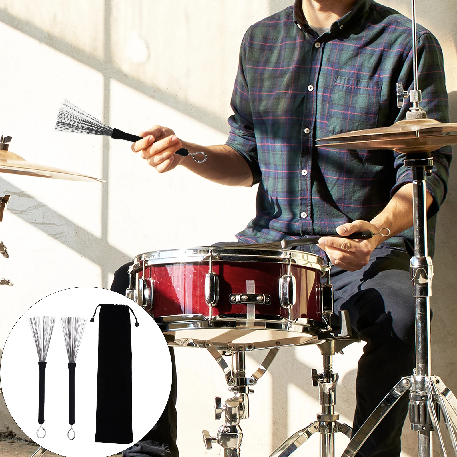 

1Pair Retractable Drum Wire Brushes Stainless Steel Drumsticks for Jazz Drumming Practice Youth Bands Durable Stable Design