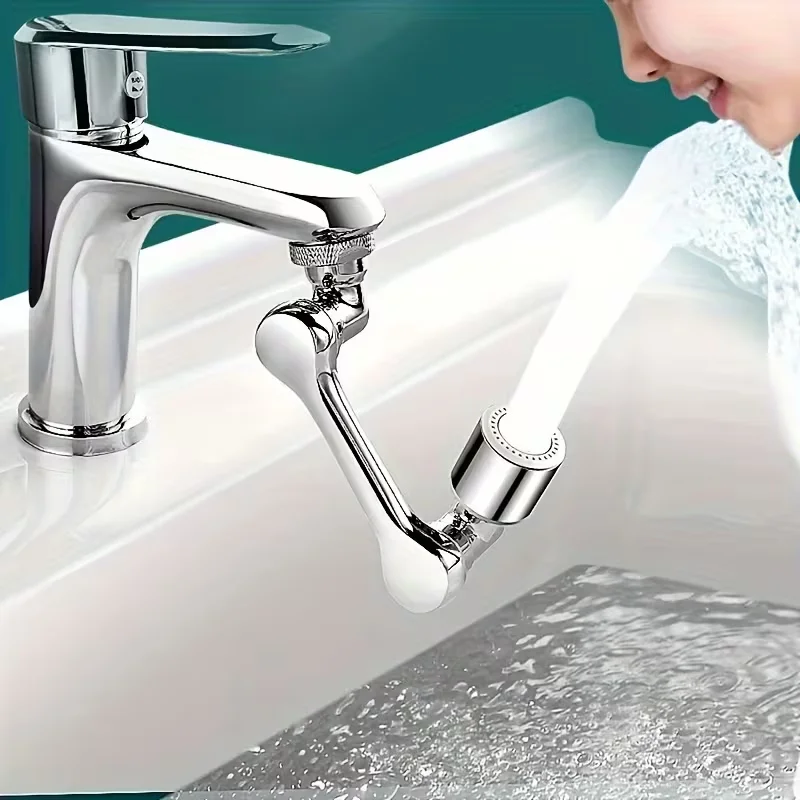 1080 Degree Rotating Tap Extension Arm, Universal Chrome Faucet Extender Splash Proof for Bathroom Kitchen Sink
