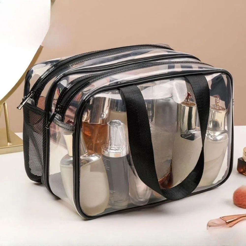 Simple transparent makeup bag double-layer waterproof  wear-resistant dry wet separation makeup bag bathroom washing storage bag