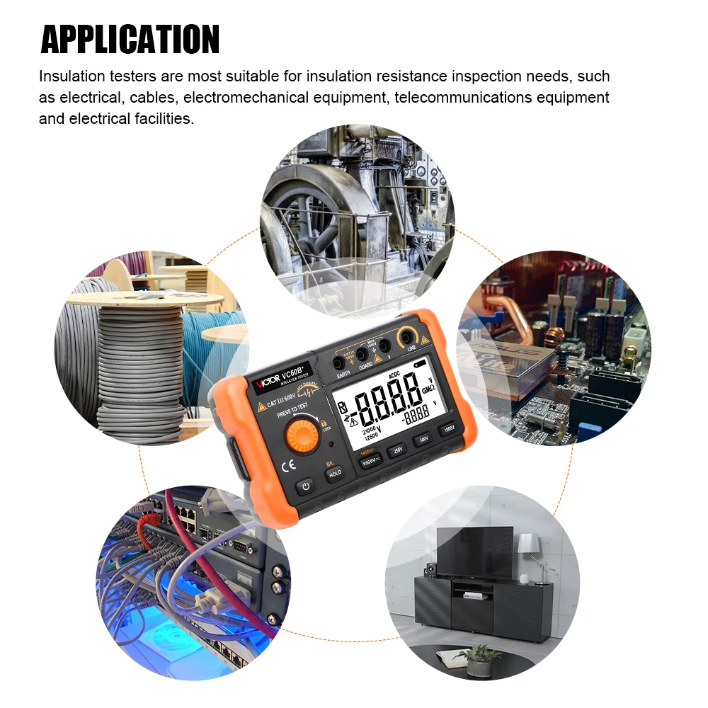 Victor 60B+ Insulation Tester 1500V Digital Multimeter 5GΩ Megometro Earth High Voltage Resistance Meter Ohm Megohmmeter Tool