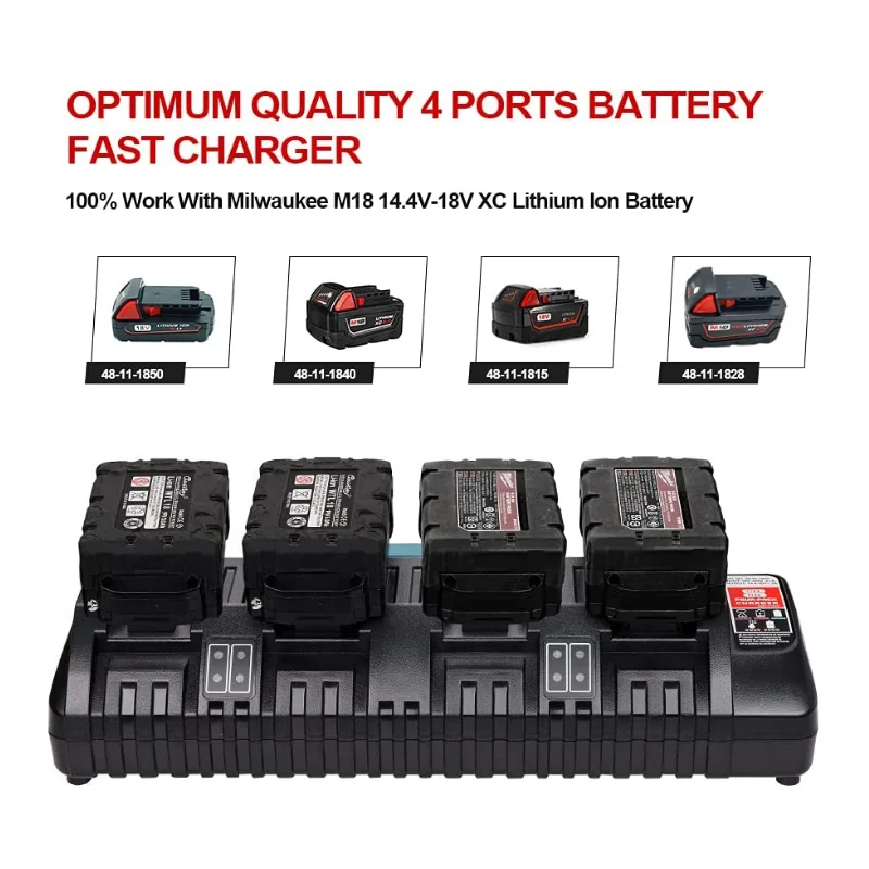 For Milwaukee 14.4V 18V Li-ion Charger Rapid Optimum 4-Port 3A Charging Current Replacement Battery Charger N14 N18