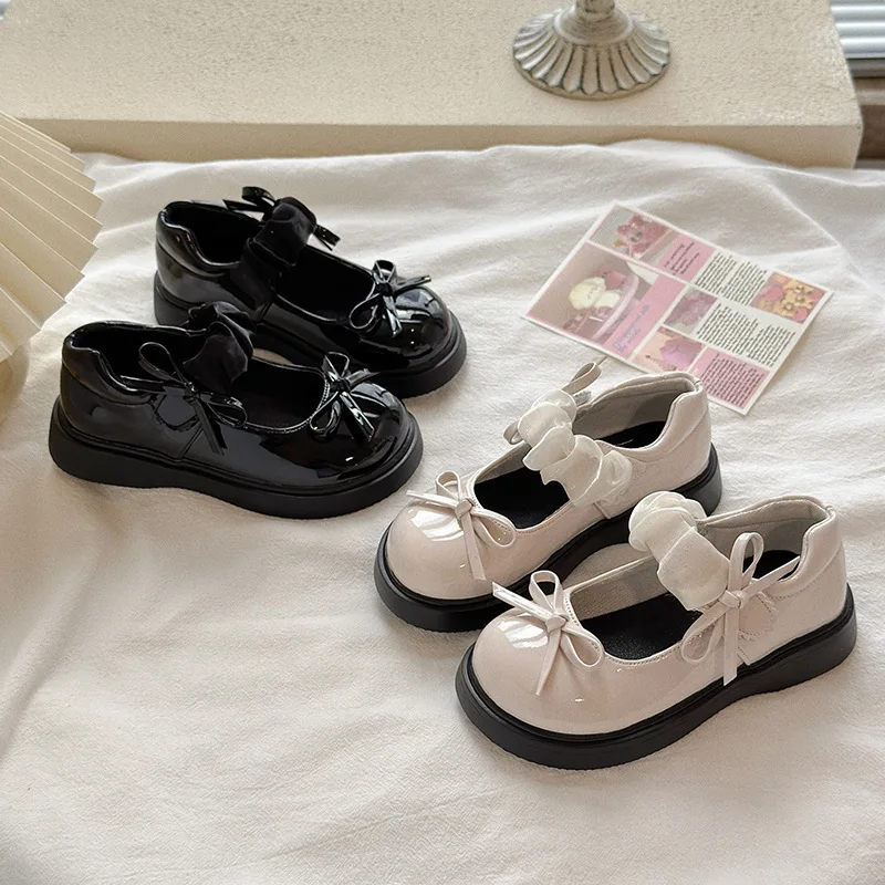 

Fashion Girl Bow Princess Shoes 2025autumn New Kids Leather Shoe Simple Girl Mary Jane Shoes Anti Slip Child Casual Shoe Zapatos