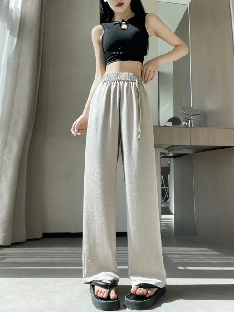 New Solid Color Loose Casual Wide Leg Pants Female Simple White Pink Khaki Straight Leg Pants Basic Fashion Street Women Pants