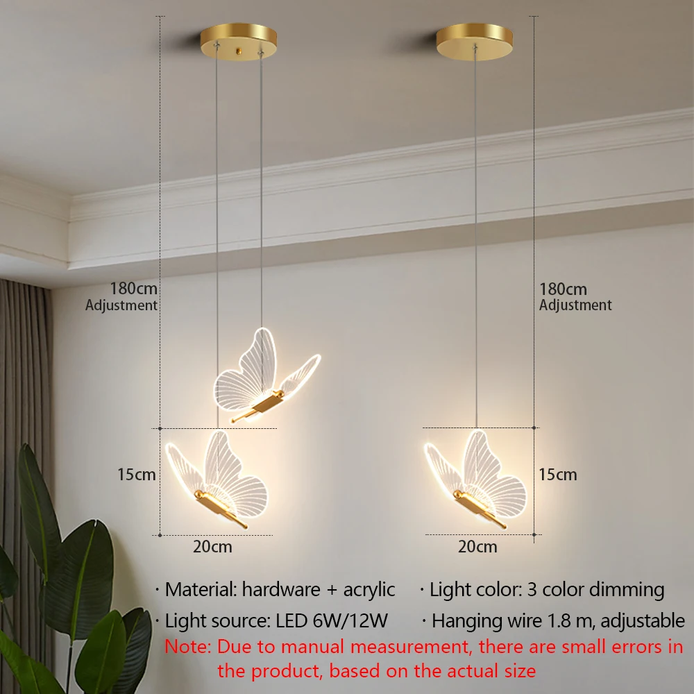 Imagem -05 - Nordic Butterfly Led Pendant Lamp Cabeceira Escada Quarto Pendurado Lâmpadas para Teto Arte Iluminação Interior Luminária