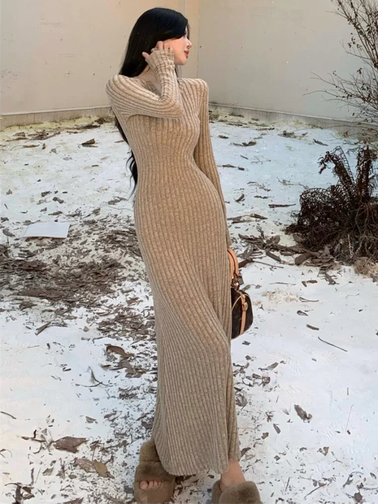 Robe Longue d'Hiver pour Femme, Style Français, Confortable, Éducatif, Décontracté, Sexy