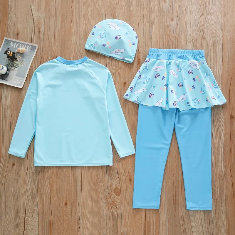 

Новинка 2026: Комплект из 3 предметов – купальник Cinnamoroll для девочек, мультяшный, с длинными рукавами, с защитой от солнца, быстросохнущий, в стиле Kawaii, с персонажами Kuromi.