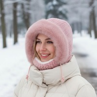 Women's Winter Thermal Hood Soft Plush Hat with Scarf and Mask, Windproof Ear Protection for Outdoor Riding and Cycling