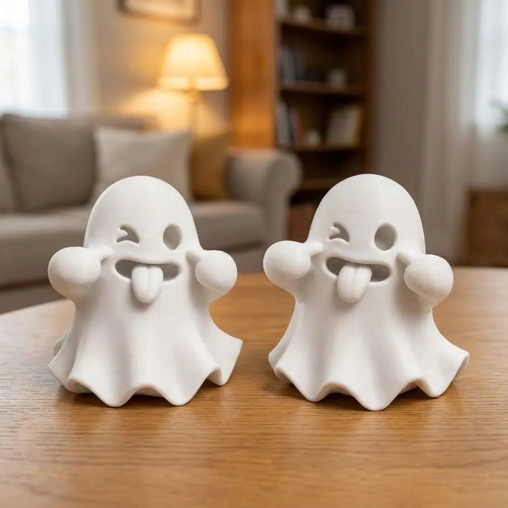 Playful Halloween Ghost Figurines Mischievous Fun Expression Cute Ghost Statues 3D Printed Gothic Table Ghost Sculpture