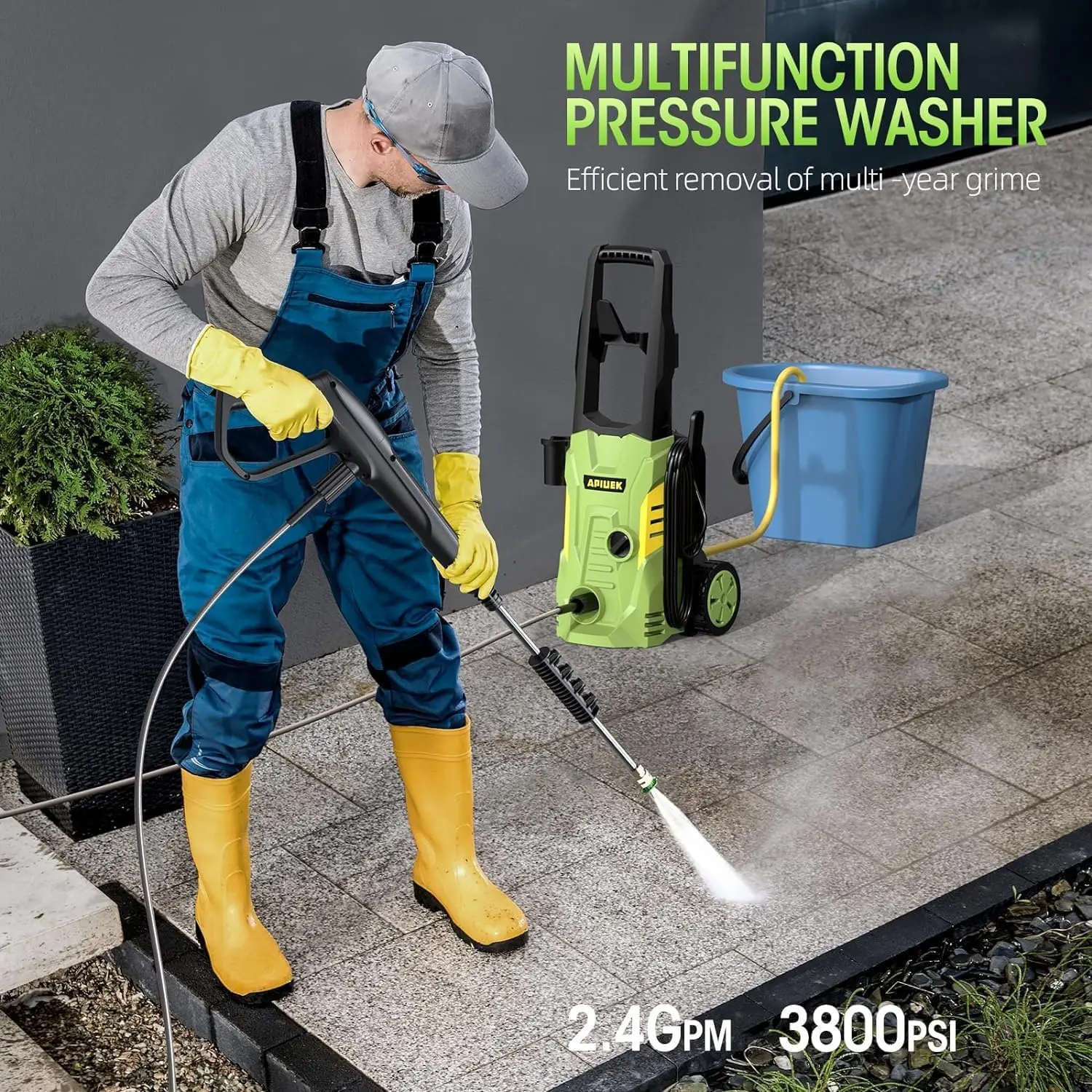 Electric High Pressure Washer - Apiuek Portable Washer with 23 FT Water Outlet & 6.6 FT Inlet Hose, Upgraded Foam Cannon, 4 Nozz