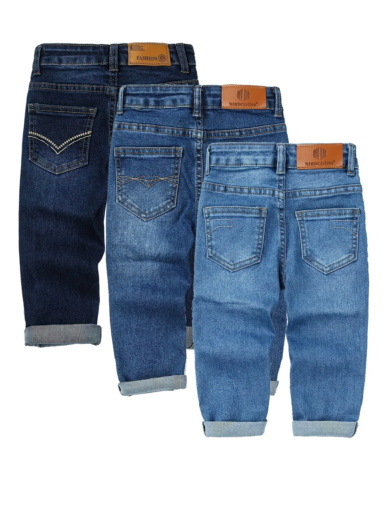 3pcs Kids Mid Waist Denim Pants Stretch Skinny Fit Long Jeans Casual Solid Color with Pockets  - Spring & Fall Fashion