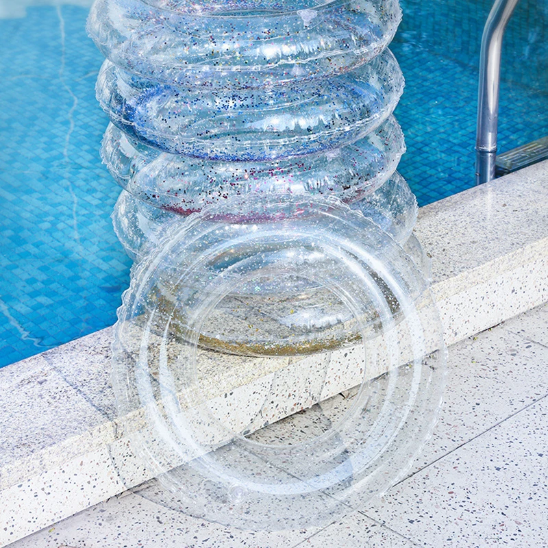 Anillo de natación inflable transparente con lentejuelas, verano para adultos y niños, piscina inflable, accesorios para juegos acuáticos para hombres y mujeres