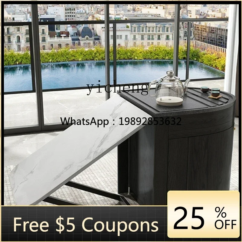 AA  balcony foldable tea table and chair household multi-functional bubble rock board tea table walnut folding mobile tea table