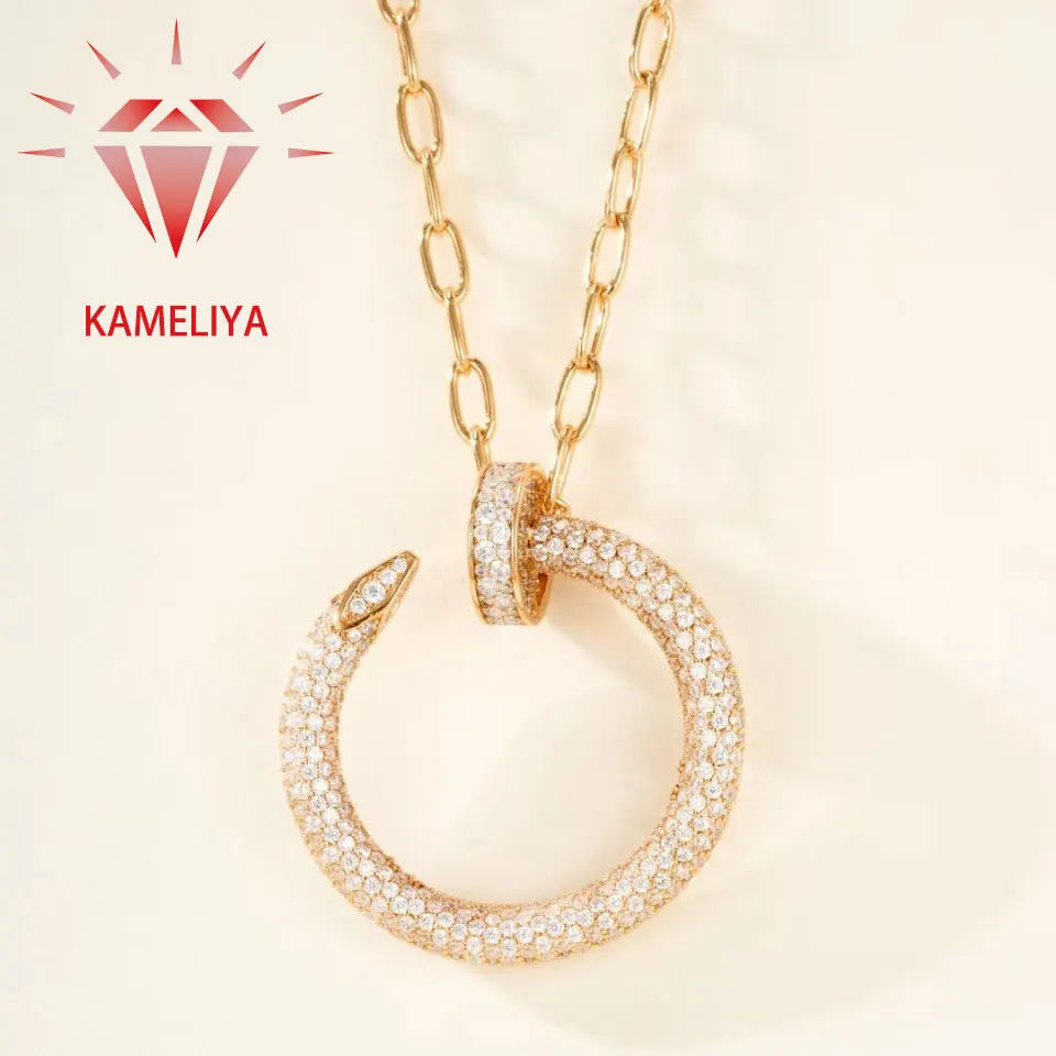 

KAMELIYA Full Zircon Nail Pendant Necklace Choker Necklace for Women Copper Clavicle Chain Wedding Party Fashion Jewelry Gifts