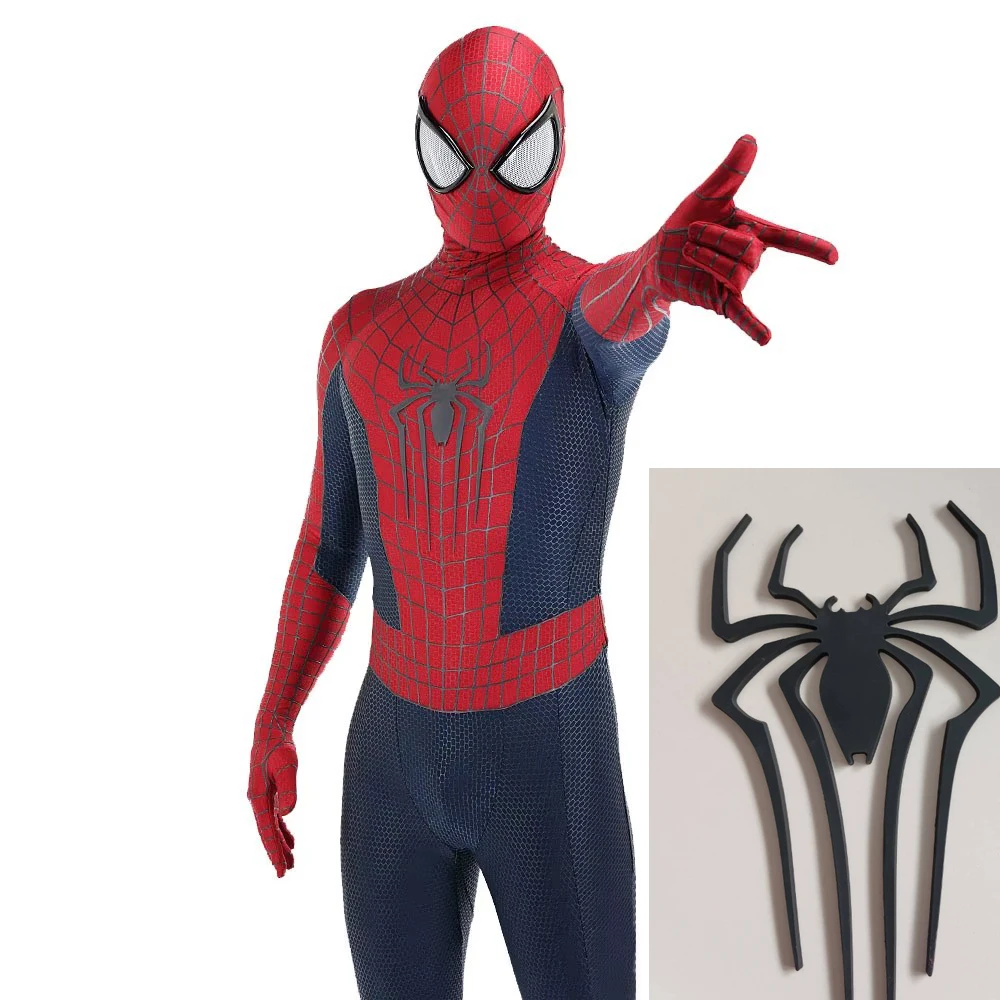 

3D Rubber Logo TASM 1 Spider Man Cosplay Costume Amazing Halloween Zentai Suit 3D Print Superhero Halloween Costume Bodysuit