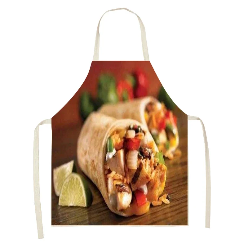 Picture 3: Cooking Baking Chef Apron Seductive pizza burger Gourmet Pattern Kitchen Sleeveless apron Linen household cleaning tools