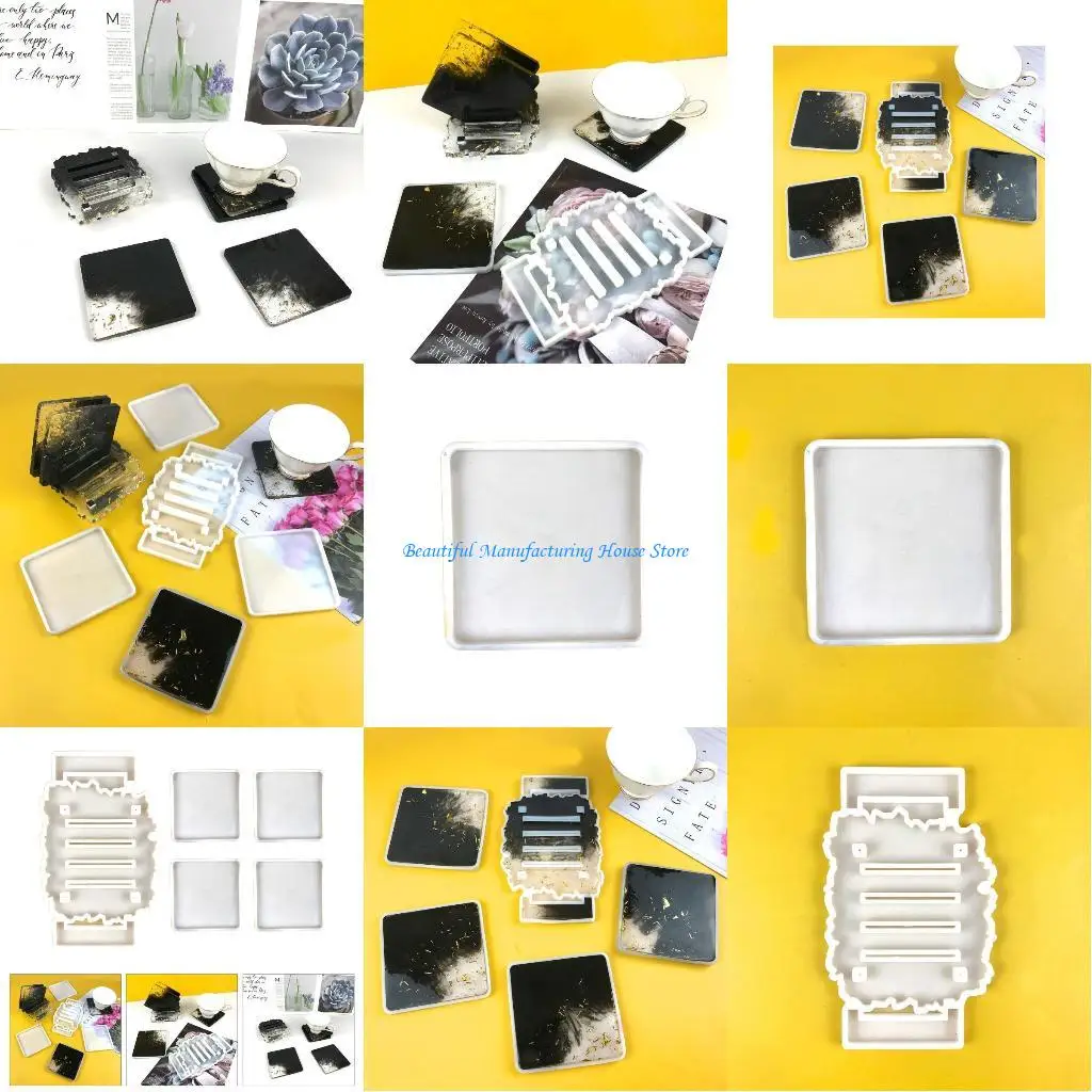 

E56A Square with Storage Base Epoxy Resin Mold Cup Mat Mug Pad Silicone Mould