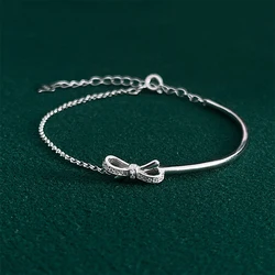 Christmas Gift 925 Sterling Silver Bow Bracelet Shiny Zircon Bracelet Women's Party Jewelry Birthday Gift